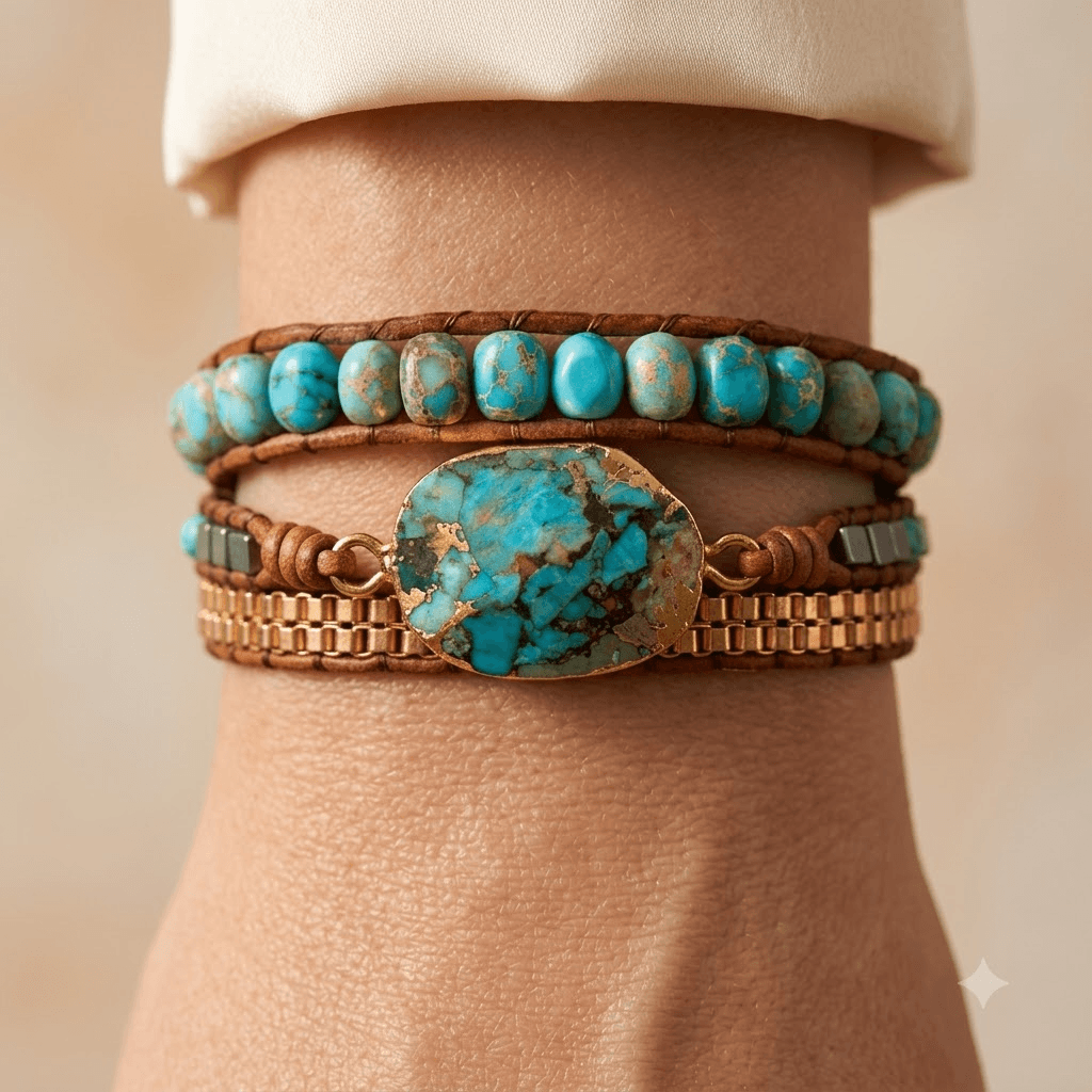 Boho Copper Turquoise Stone Wrap Bracelet