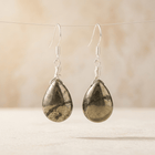 Natural Pyrite Teardrop Silver Earrings