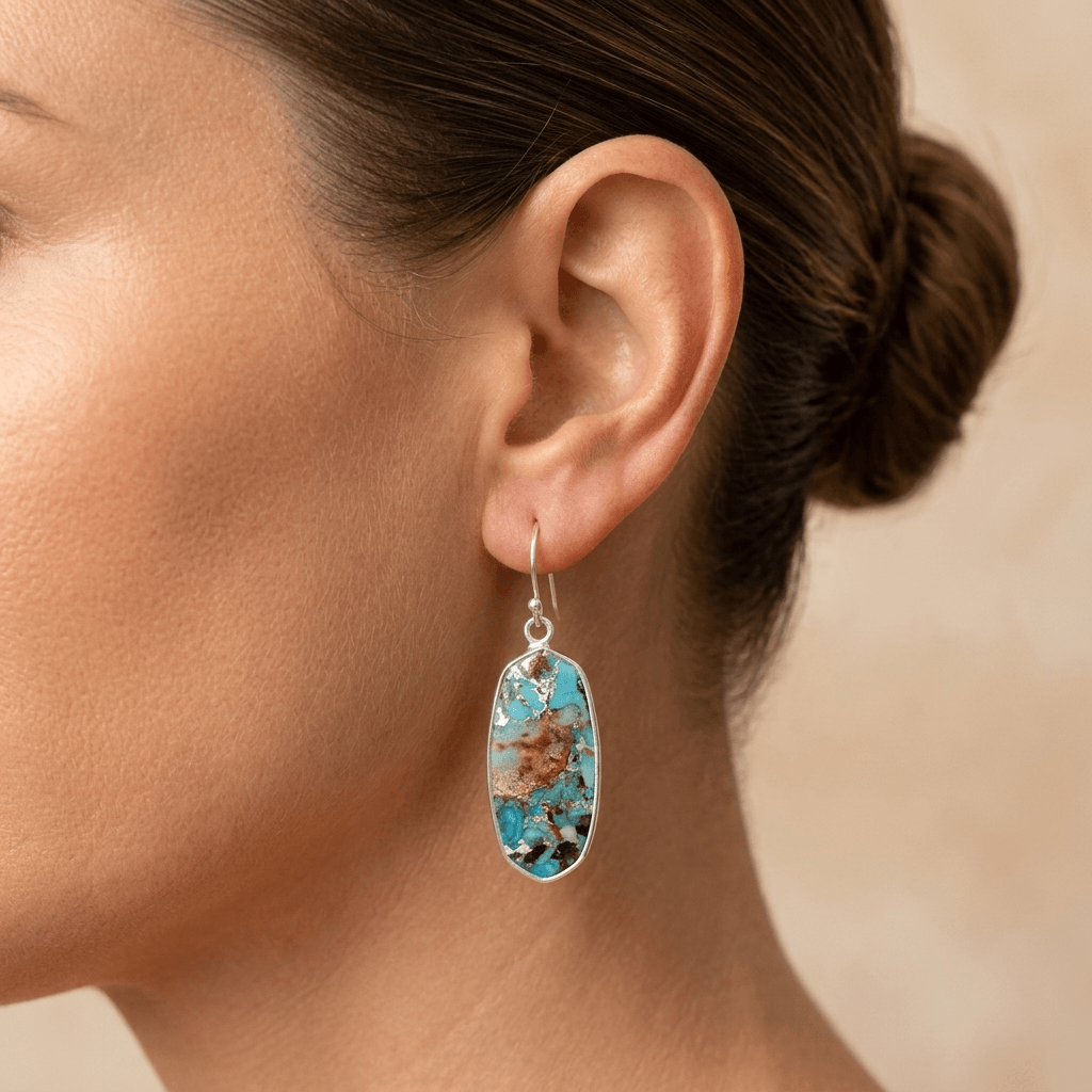 Turquoise Copper Vein Oval Drop Earrings