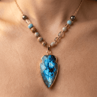 Handmade Labradorite Arrowhead Gold Pendant Necklace