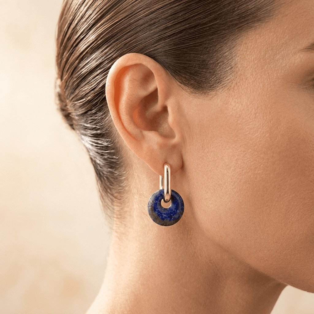 Natural Lapis Lazuli Gold Hoop Earrings