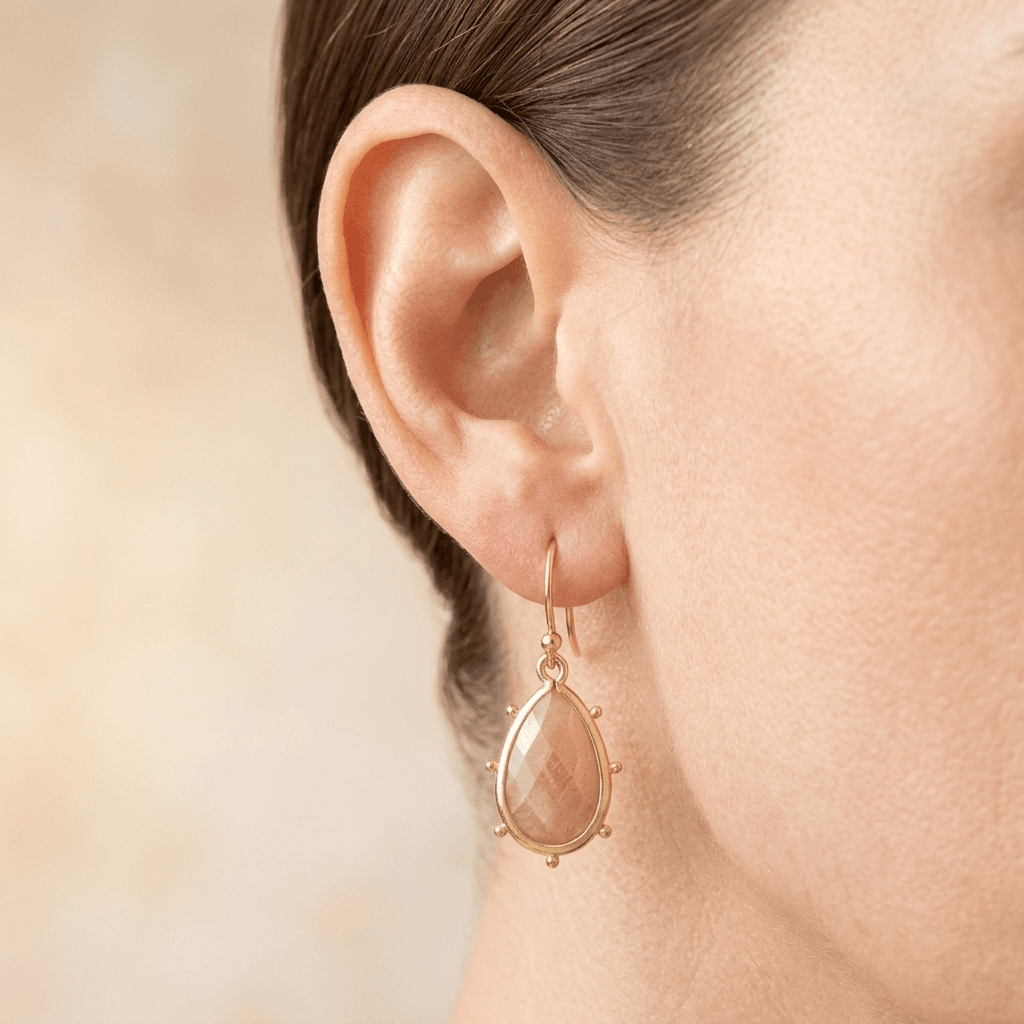 Natural Sunstone Gold Teardrop Earrings