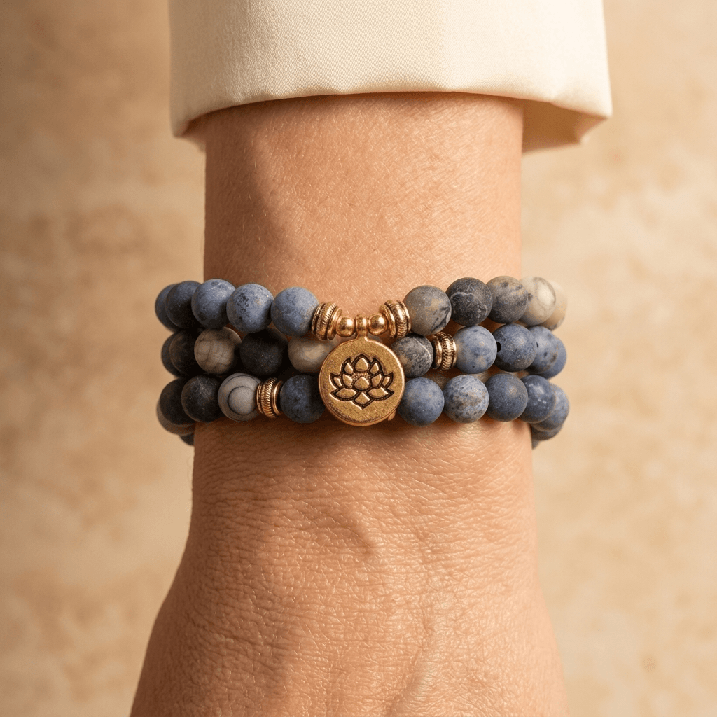 Natural Picasso Jasper Blue Stone Mala Bracelet