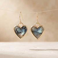 Labradorite Gold Heart Drop Earrings