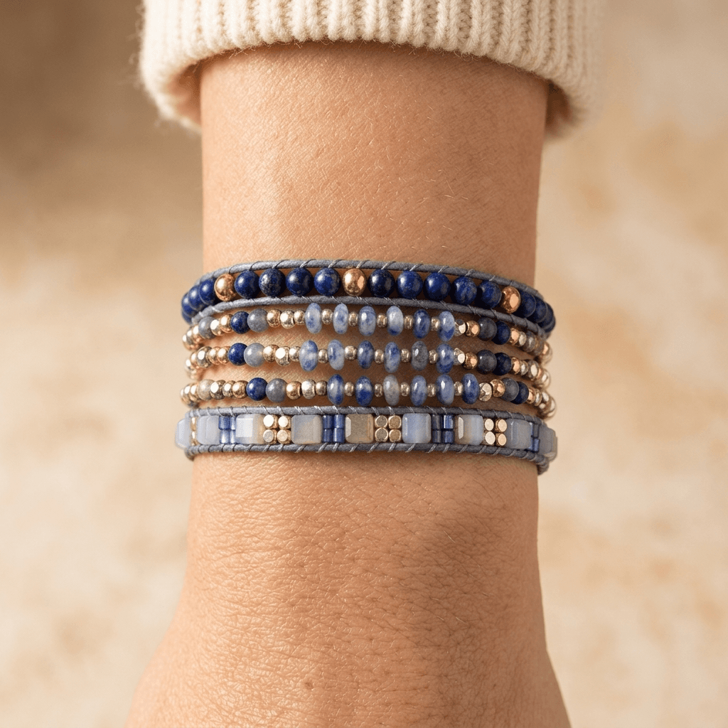 Natural Lapis Lazuli Blue Aventurine Wrap Bracelet