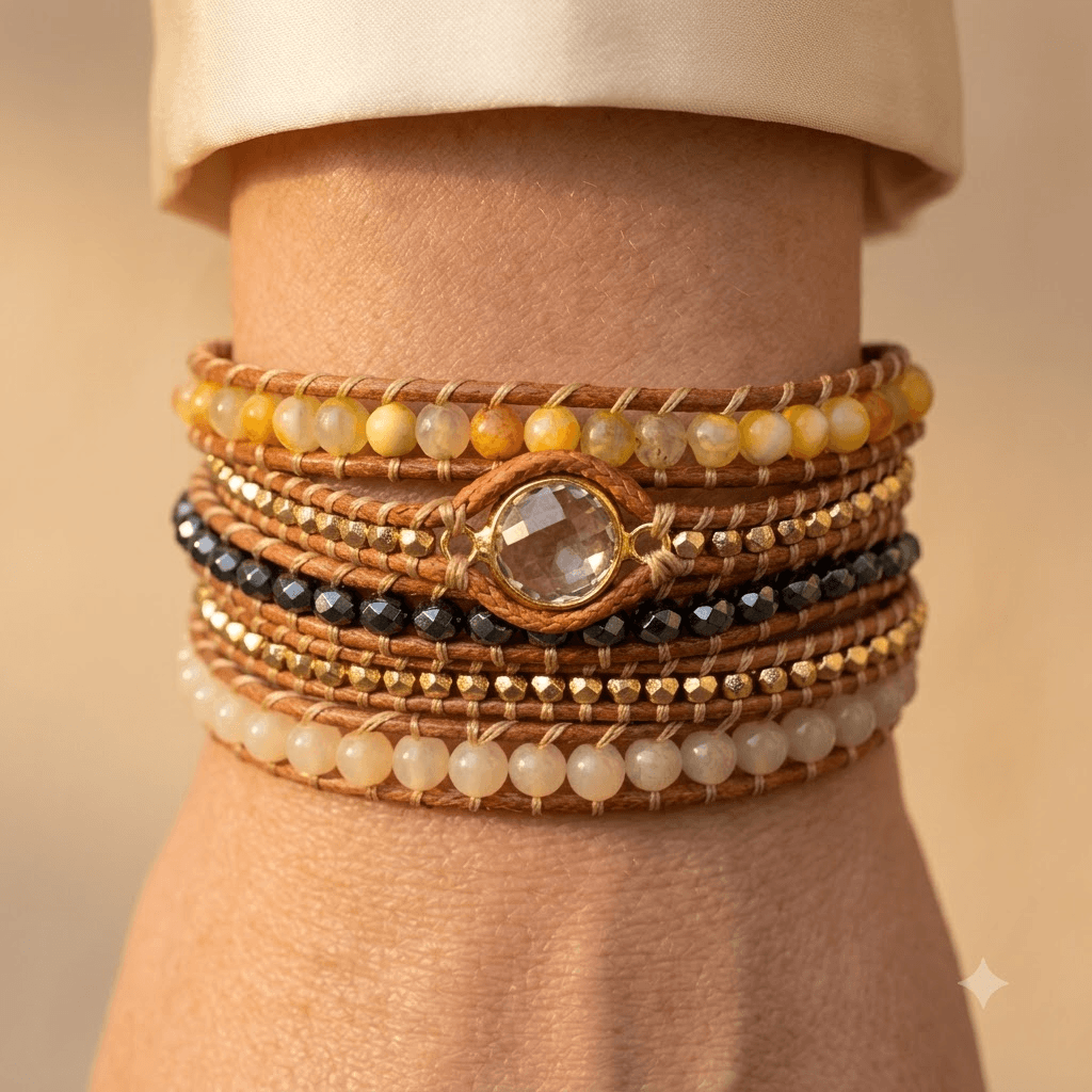 Boho Leather Citrine Wrap Bracelet