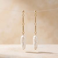 Gold Freshwater Pearl Long Drop Earrings