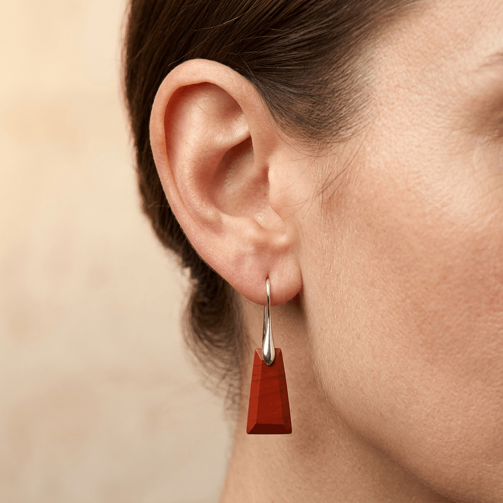 Red Jasper Silver Trapezoid Drop Earrings