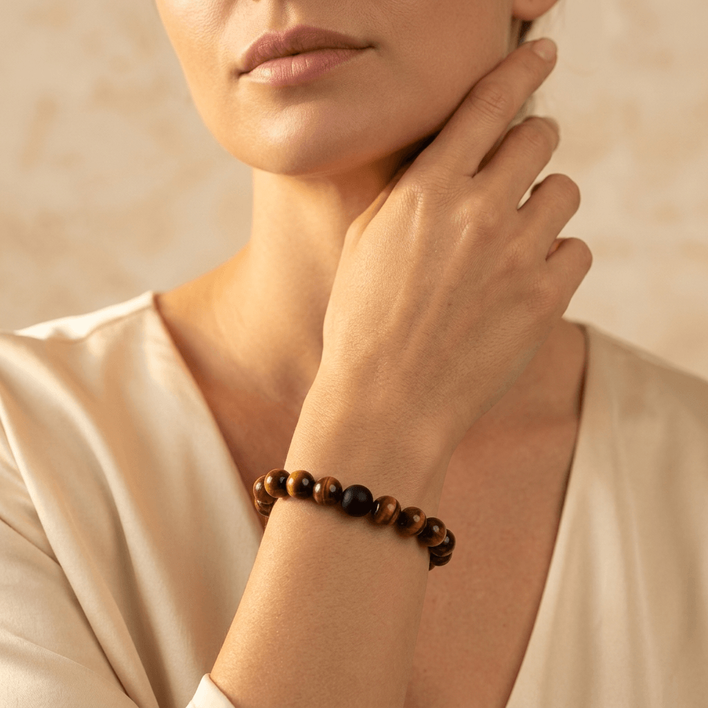 Natural Tiger Eye Black Onyx Bead Bracelet
