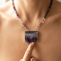 Natural Amethyst Druzy Stone Pendant Necklace