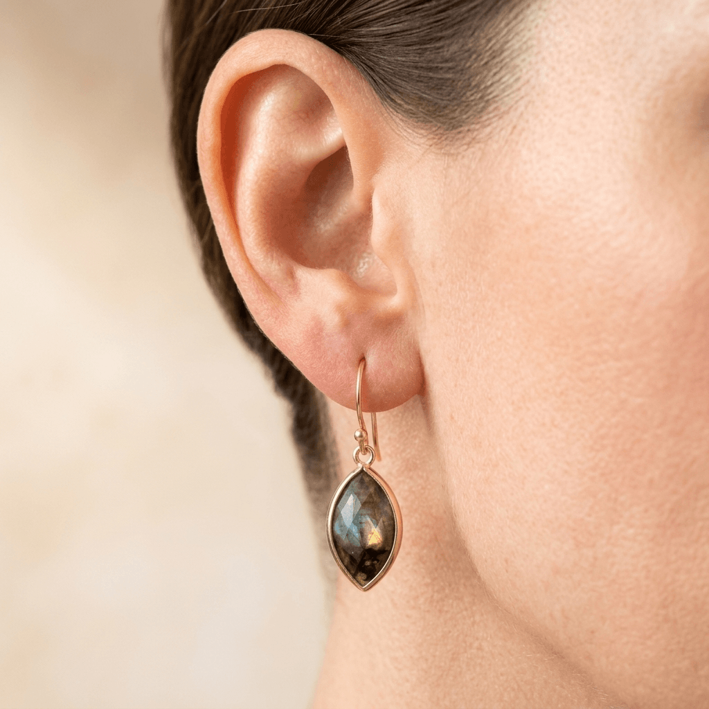 Gold Labradorite Marquise Drop Earrings