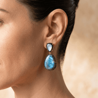 Natural Labradorite Gold Drop Earrings