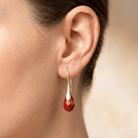 Red Jasper Teardrop Silver Hook Earrings