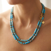 Boho Brass Turquoise Tube Bead Necklace