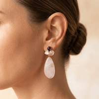 Rose Quartz Amethyst Gold Drop Earrings