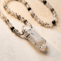 Natural Black Rutilated Quartz Crystal Necklace