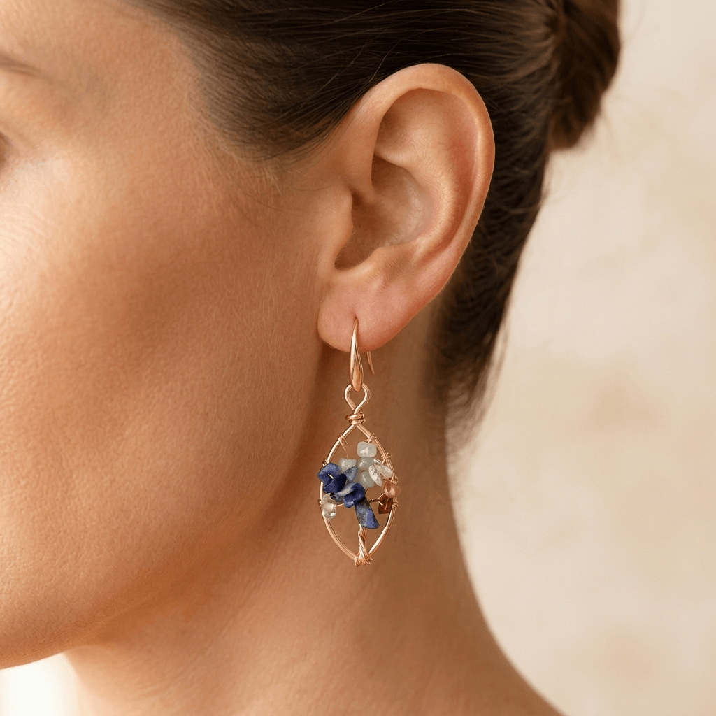 Chakra Gemstone Gold Wire Wrap Earrings
