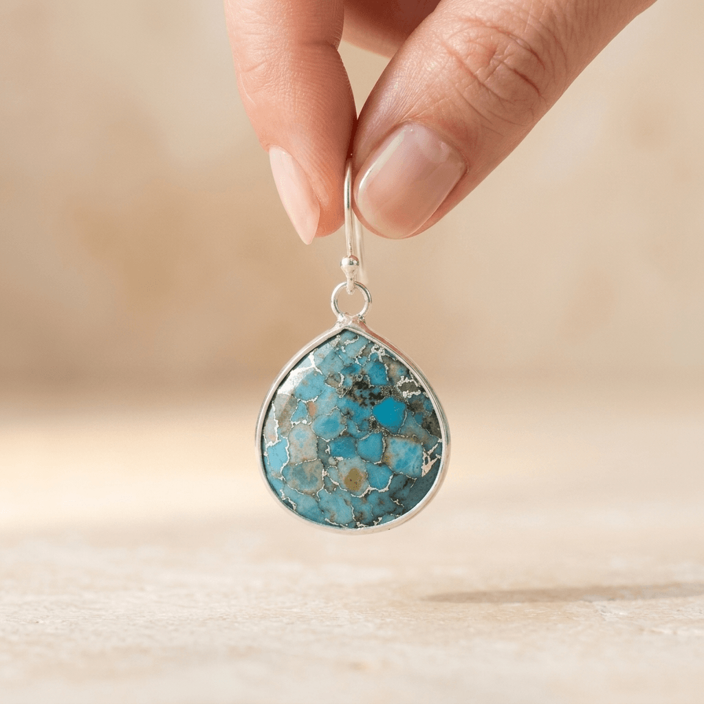 Turquoise Jasper Silver Teardrop Earrings