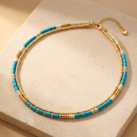 Turquoise Gold Bead Layered Necklace