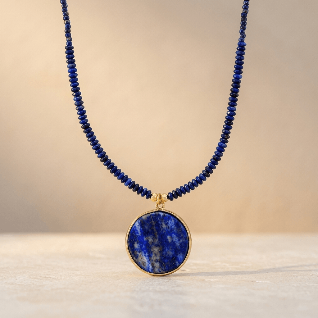 Handmade Lapis Lazuli Gold Circle Pendant Necklace