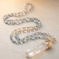 Natural Aquamarine Clear Quartz Point Necklace