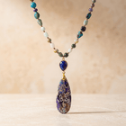 Multistone Gold Beaded Teardrop Pendant Necklace