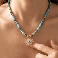Turquoise Gold Evil Eye Sunburst Pendant Necklace