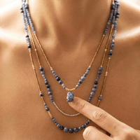Blue Sodalite Gold Beaded Layered Necklace