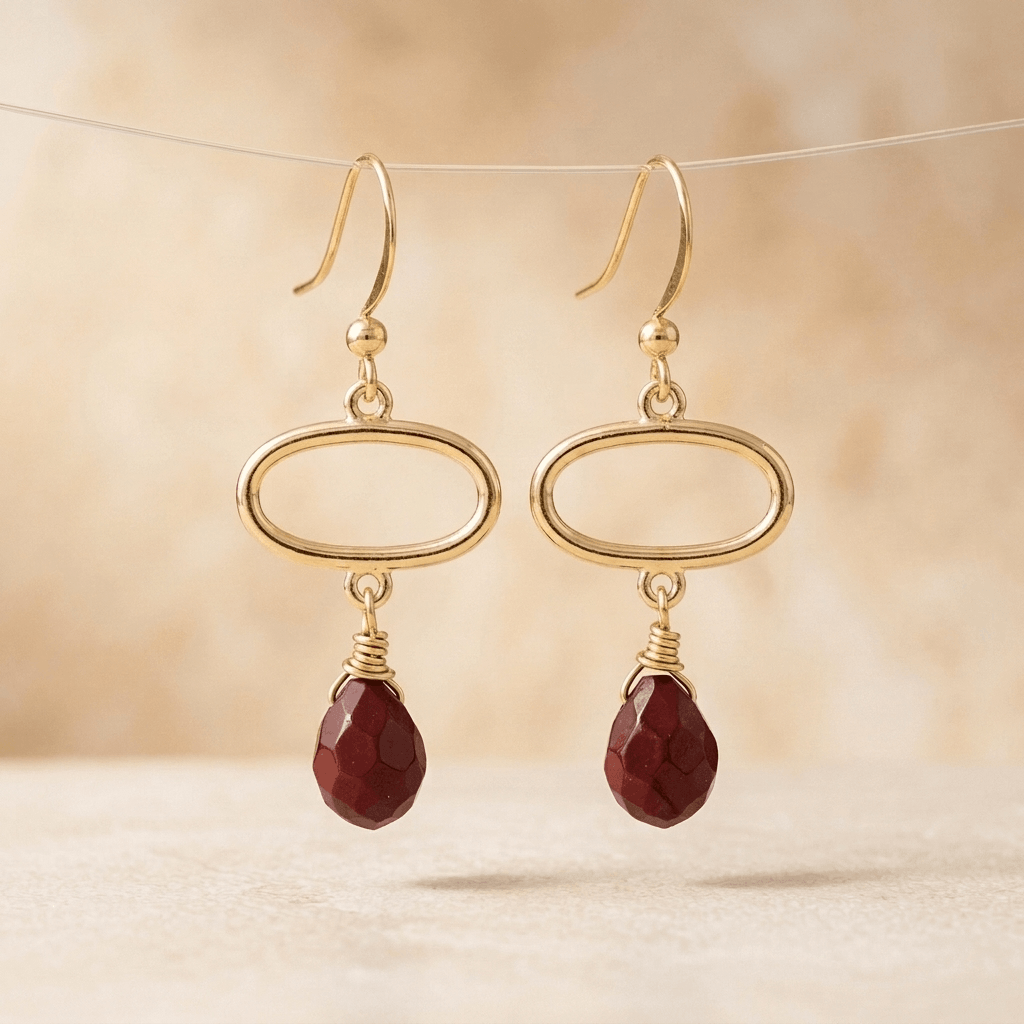 Red Jasper Gold Oval Drop Earrings