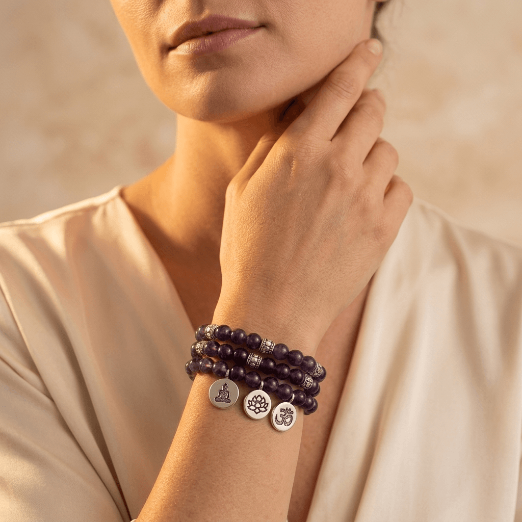 Spiritual Amethyst Purple Beaded Stretch Bracelet