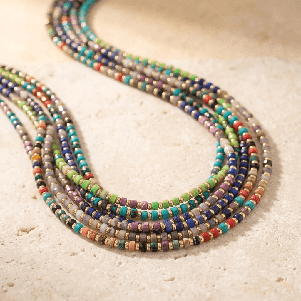 Colorful Gemstone Beaded Gold Layered Necklace