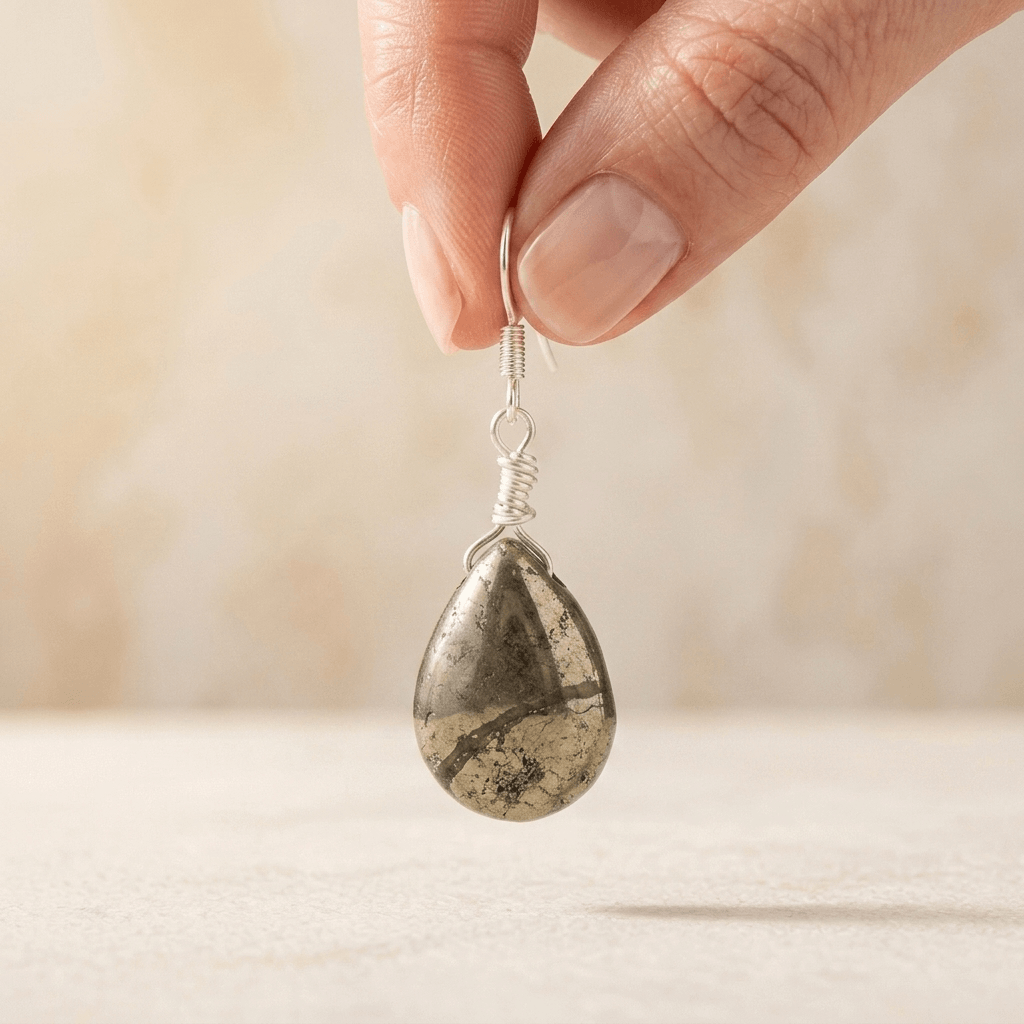 Natural Pyrite Teardrop Silver Earrings