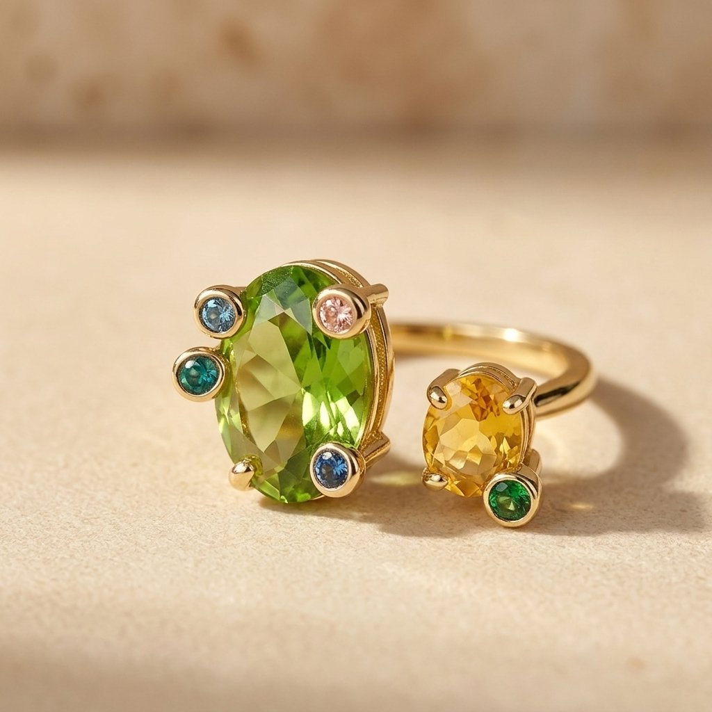 Gold Peridot Citrine Gemstone Frog Ring