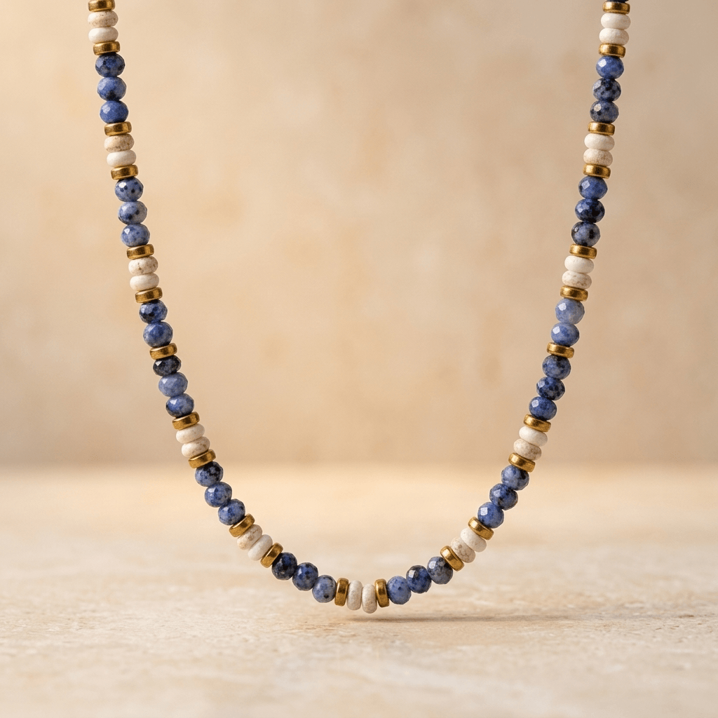 Sodalite Howlite Gold Beaded Necklace