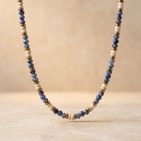Sodalite Howlite Gold Beaded Necklace
