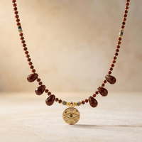 Red Jasper Gold Egyptian Eye Charm Necklace