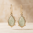 Green Fluorite Gold Teardrop Drop Earrings