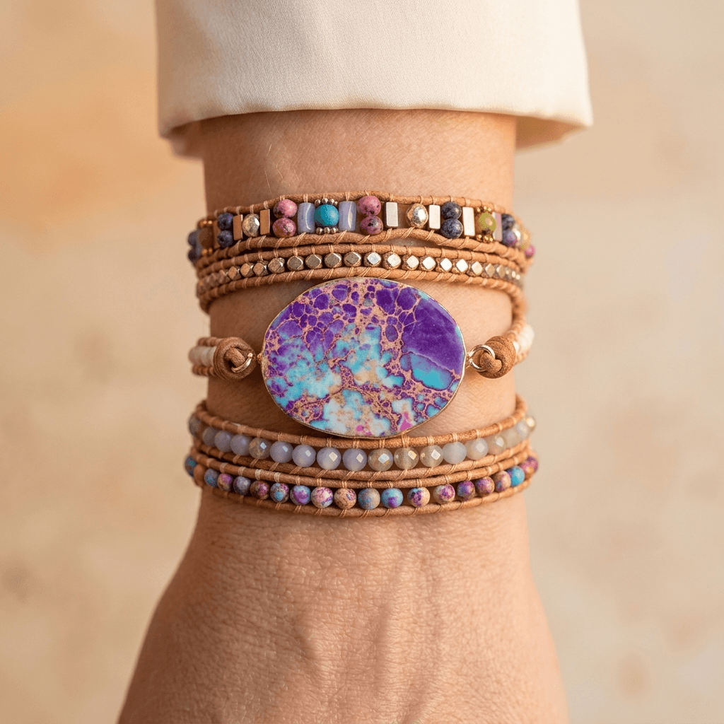 Purple Turquoise Jasper Copper Wrap Bracelet