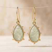 Green Fluorite Gold Teardrop Drop Earrings
