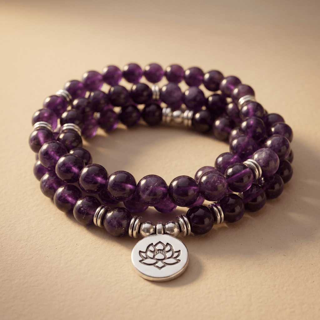 Spiritual Amethyst Stone Mala Beads Bracelet
