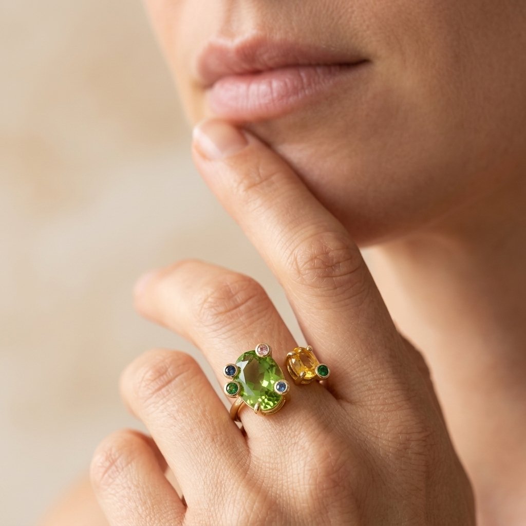 Gold Peridot Citrine Gemstone Frog Ring