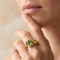 Gold Peridot Citrine Gemstone Frog Ring