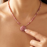 Bohemian Pink Tourmaline Teardrop Pendant Necklace