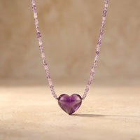 Amethyst Hand Polished Heart Pendant Necklace