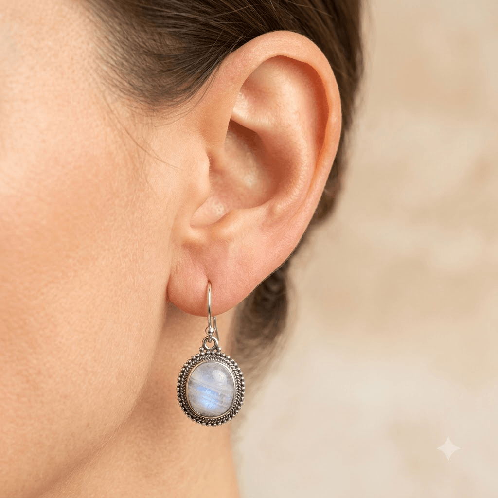 Vintage Sterling Silver Moonstone Oval Earrings