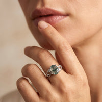 Natural Moss Agate Silver Infinity Ring