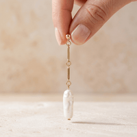 Gold Freshwater Pearl Long Drop Earrings