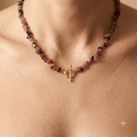 Natural Pink Tourmaline Chip Beaded Necklace