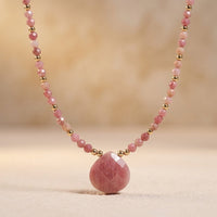 Bohemian Pink Tourmaline Teardrop Pendant Necklace