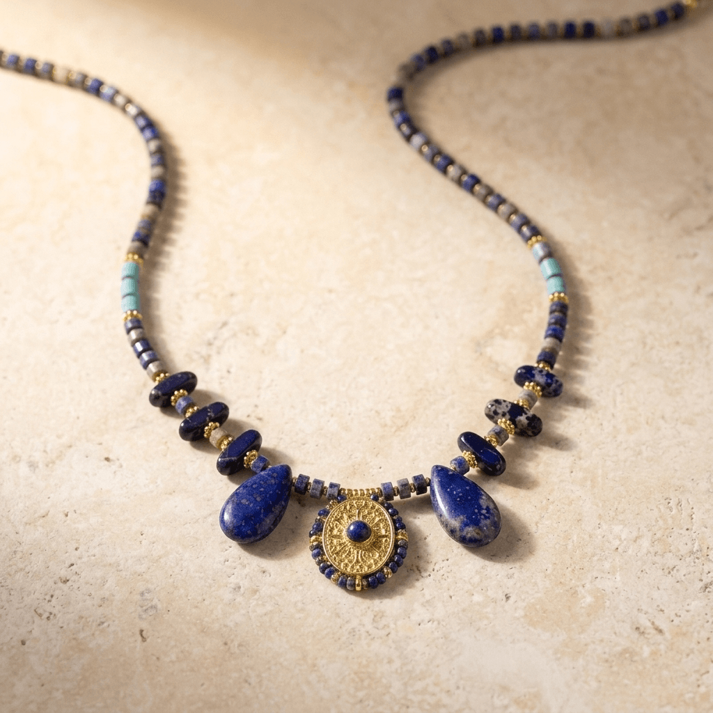 Lapis Lazuli Gold Teardrop Pendant Necklace